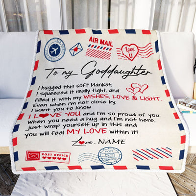 Personalized To My Goddaughter Blanket from Godmother Air Mail Letter I Love You Goddaughter Birthday Christmas Thanksgiving Customized Fleece Throw Blanket | siriusteestore