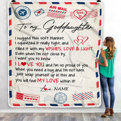 Personalized To My Goddaughter Blanket from Godmother Air Mail Letter I Love You Goddaughter Birthday Christmas Thanksgiving Customized Fleece Throw Blanket | siriusteestore
