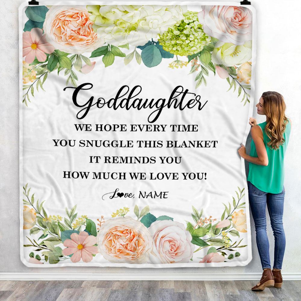 Personalized To My Goddaughter Blanket from Godmother How Much We Love You Flower Goddaughter Birthday Christmas Customized Fleece Throw Blanket | siriusteestore