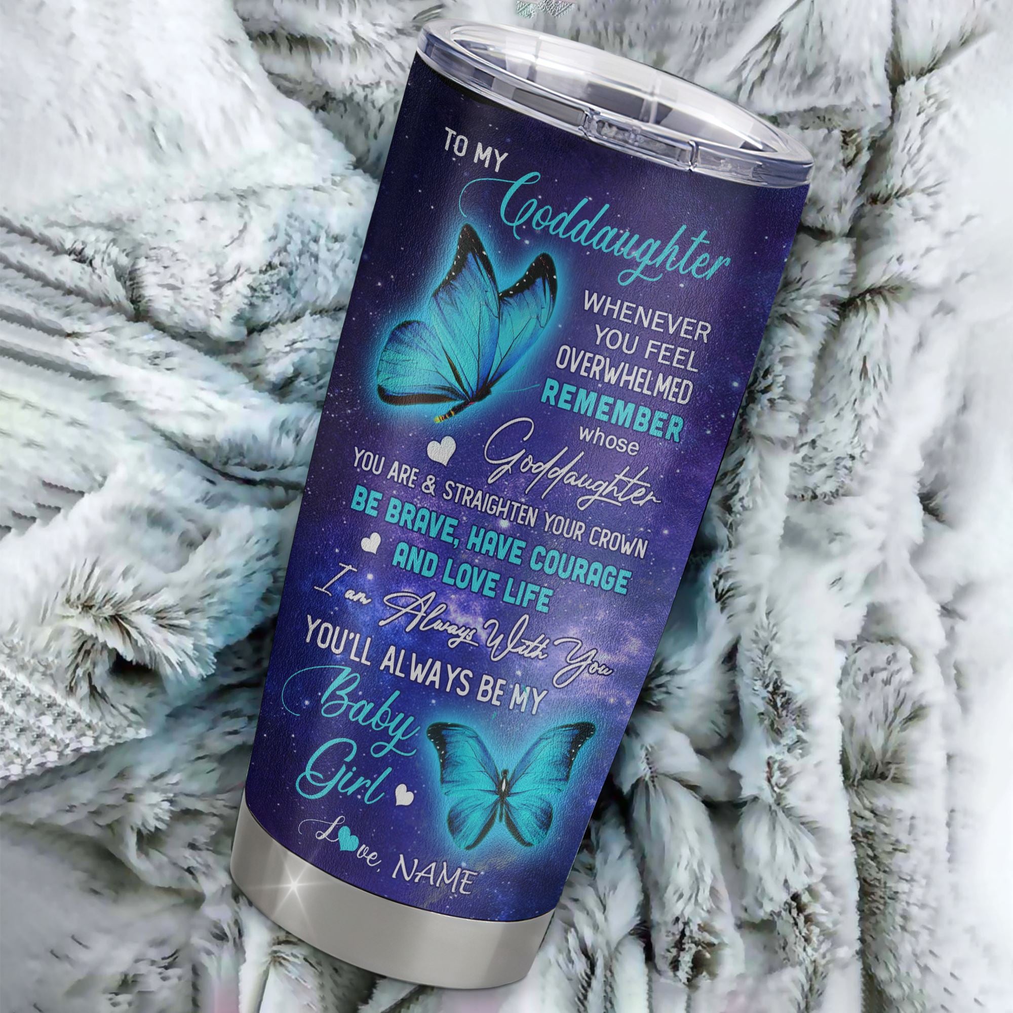 Personalized To My Goddaughter From Godmother Aunt Stainless Steel Tumbler Cup Butterfly I Love You To The Moon Goddaughter Birthday Graduation Christmas Travel Mug | siriusteestore