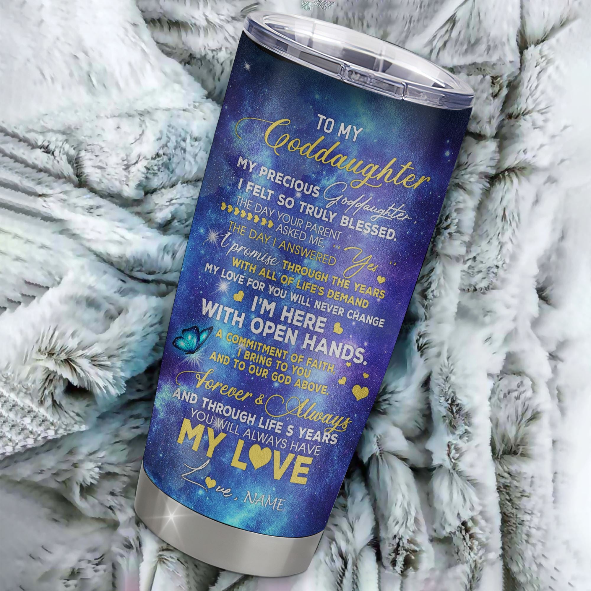 Personalized To My Goddaughter From Godmother Aunt Stainless Steel Tumbler Cup Butterfly Moon My Precious Goddaughter Birthday Graduation Christmas Travel Mug | siriusteestore