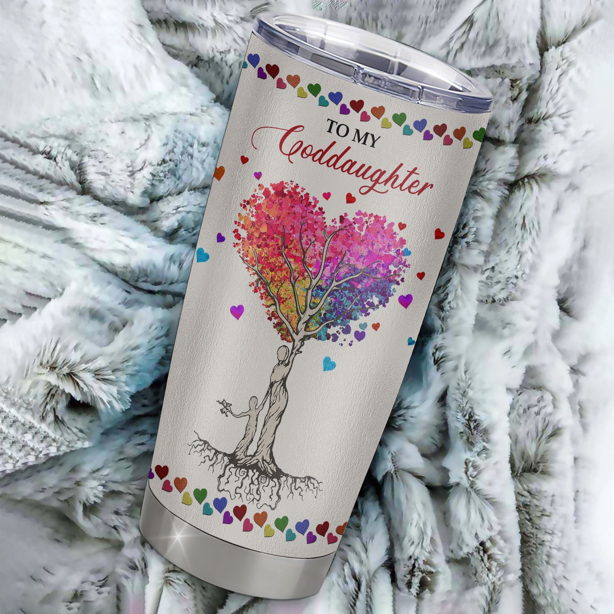 Personalized To My Goddaughter From Godmother Aunt Stainless Steel Tumbler Cup Colorful Tree Never Forget I Love You Goddaughter Birthday Graduation Christmas Travel Mug | siriusteestore