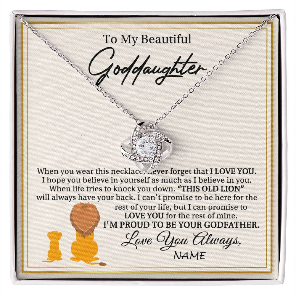 Love Knot Necklace | Personalized To My Goddaughter Necklace From Godfather I'M Proud To Be Your Godfather Lion Goddaughter Birthday Christmas Customized Gift Box Message Card | siriusteestore
