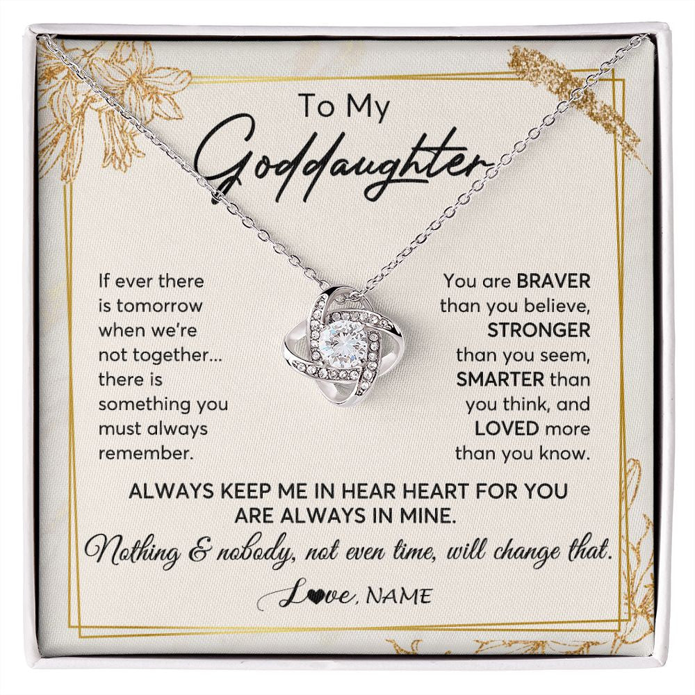 Love Knot Necklace | Personalized To My Goddaughter Necklace From Godmother Always Keep Me In Your Heart Goddaughter Birthday Graduation Christmas Customized Gift Box Message Card | siriusteestore