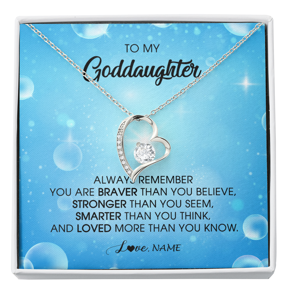 Forever Love Necklace | Personalized To My Goddaughter Necklace From Godmother Always Remember You Are Braver Goddaughter Jewelry Birthday Graduation Christmas Customized Message Card | siriusteestore