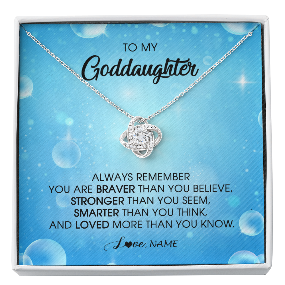 Love Knot Necklace | Personalized To My Goddaughter Necklace From Godmother Always Remember You Are Braver Goddaughter Jewelry Birthday Graduation Christmas Customized Message Card | siriusteestore