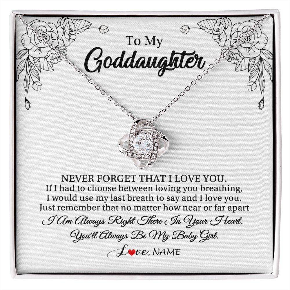 Love Knot Necklace | Personalized To My Goddaughter Necklace From Godmother Aunt Never Forget That I Love You Goddaughter Birthday Christmas Customized Gift Box Message Card | siriusteestore
