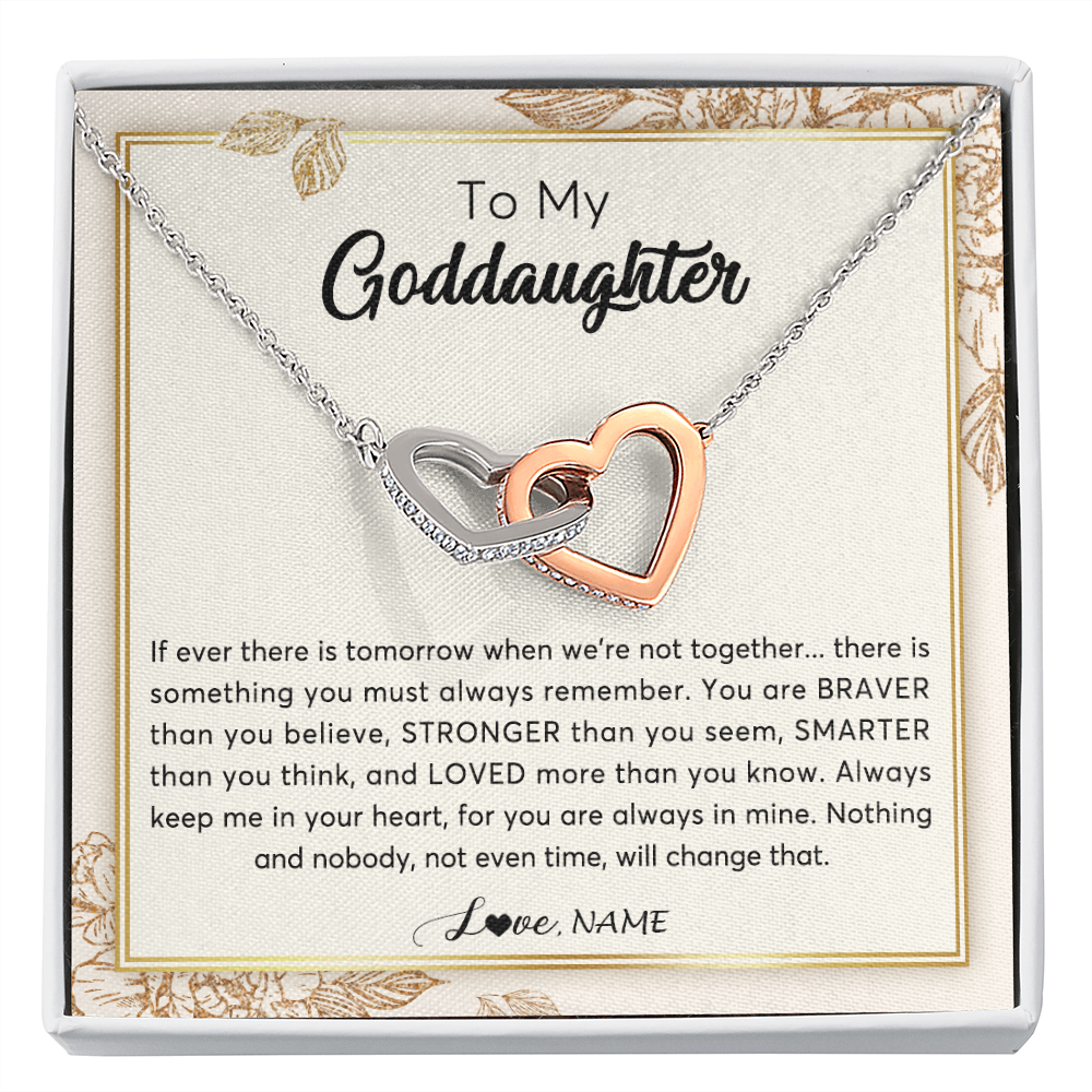 Interlocking Hearts Necklace | Personalized To My Goddaughter Necklace From Godmother Braver Stronger Smarter Loved Goddaughter Jewelry Birthday Christmas Customized Gift Box Message Card | siriusteestore