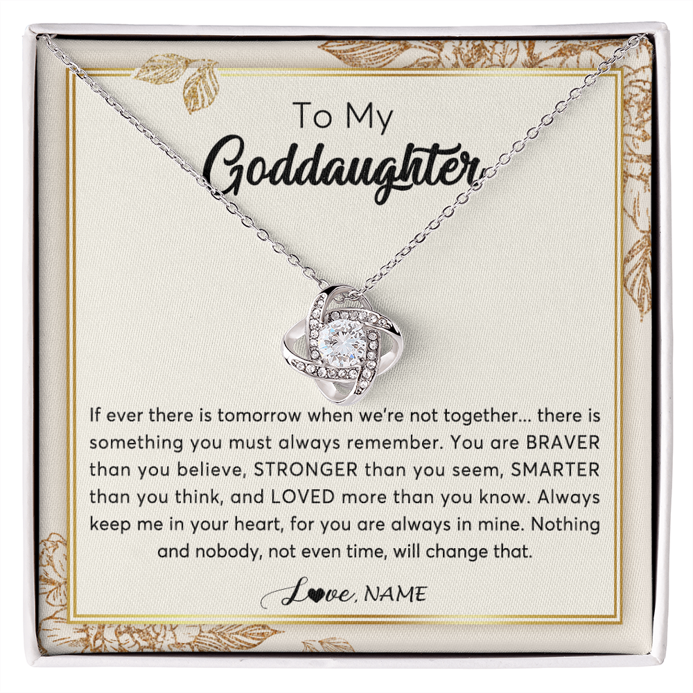 Love Knot Necklace | Personalized To My Goddaughter Necklace From Godmother Braver Stronger Smarter Loved Goddaughter Jewelry Birthday Christmas Customized Gift Box Message Card | siriusteestore