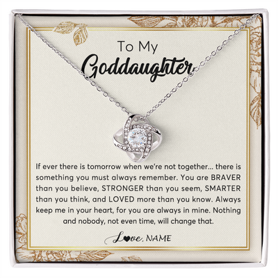 Love Knot Necklace | Personalized To My Goddaughter Necklace From Godmother Braver Stronger Smarter Loved Goddaughter Jewelry Birthday Christmas Customized Gift Box Message Card | siriusteestore