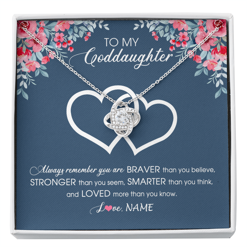 Love Knot Necklace | Personalized To My Goddaughter Necklace From Godmother Braver Stronger Smarter Loved Goddaughter Jewelry Birthday Graduation Christmas Customized Message Card | siriusteestore