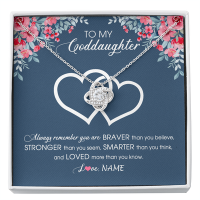 Love Knot Necklace | Personalized To My Goddaughter Necklace From Godmother Braver Stronger Smarter Loved Goddaughter Jewelry Birthday Graduation Christmas Customized Message Card | siriusteestore
