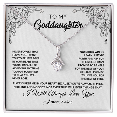 Alluring Beauty Necklace | Personalized To My Goddaughter Necklace From Godmother Flower Always Keep Me In Your Heart Goddaughter Birthday Christmas Customized Gift Box Message Card | siriusteestore