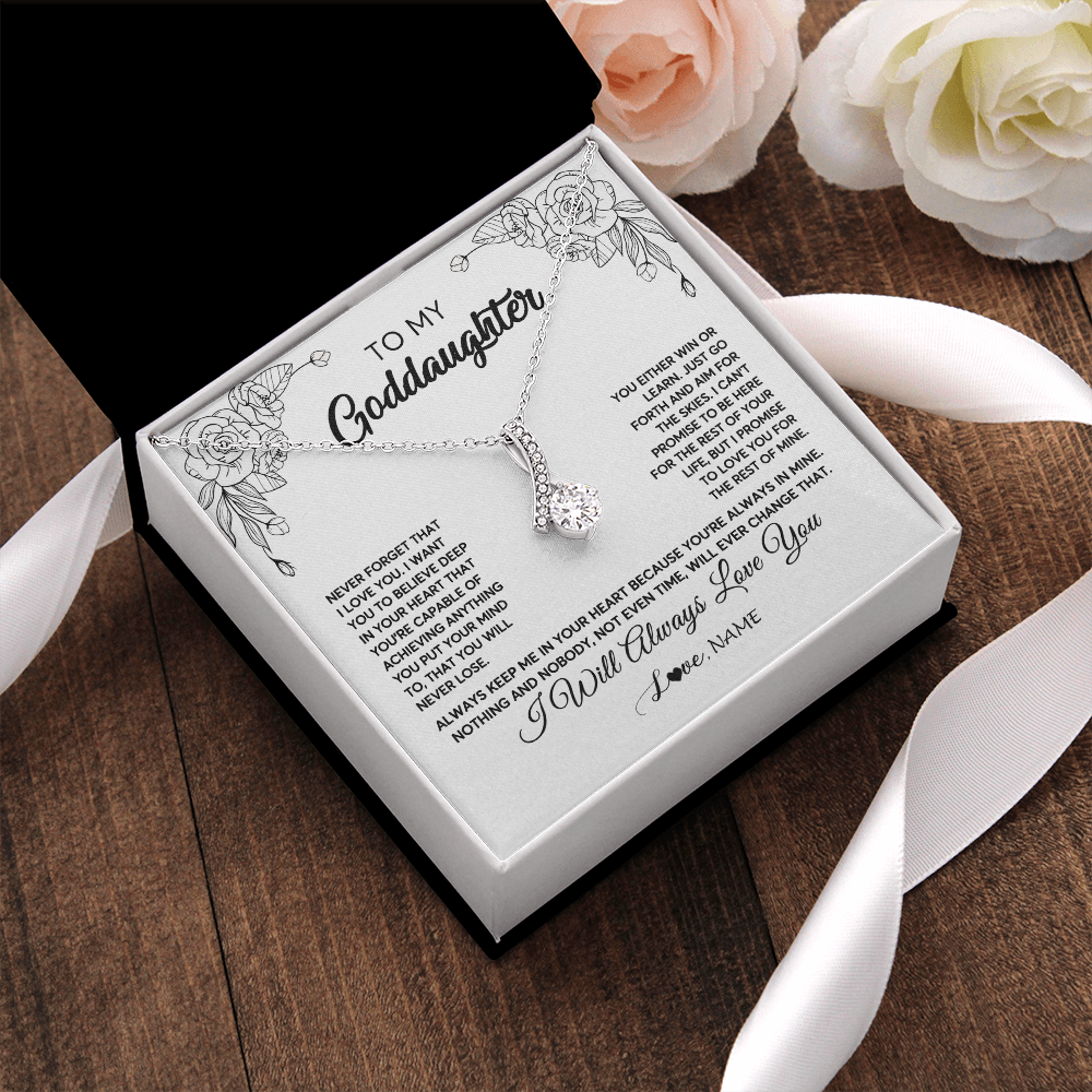 Alluring Beauty Necklace | Personalized To My Goddaughter Necklace From Godmother Flower Always Keep Me In Your Heart Goddaughter Birthday Christmas Customized Gift Box Message Card | siriusteestore