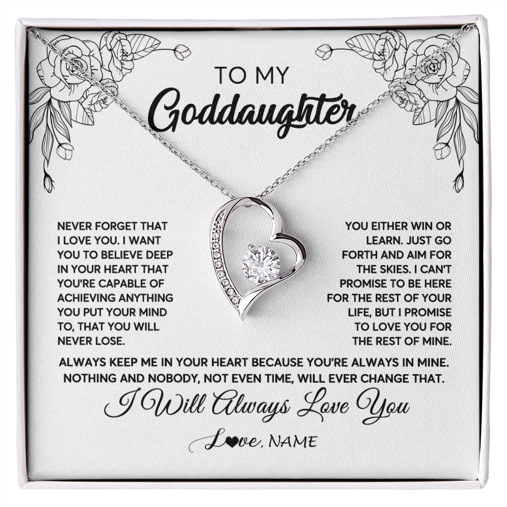 Forever Love Necklace | Personalized To My Goddaughter Necklace From Godmother Flower Always Keep Me In Your Heart Goddaughter Birthday Christmas Customized Gift Box Message Card | siriusteestore