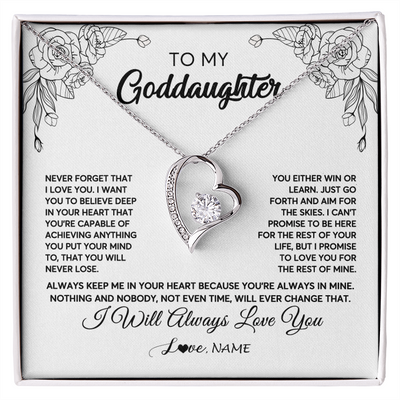 Forever Love Necklace | Personalized To My Goddaughter Necklace From Godmother Flower Always Keep Me In Your Heart Goddaughter Birthday Christmas Customized Gift Box Message Card | siriusteestore