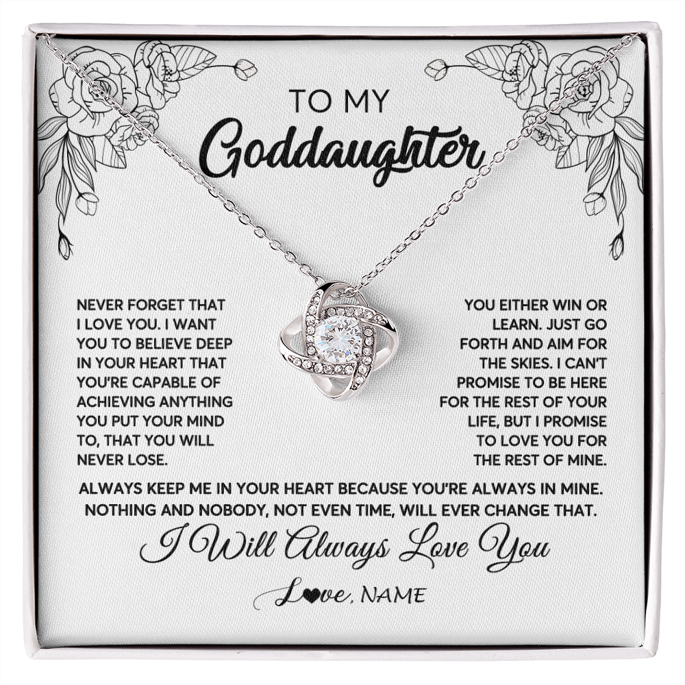 Love Knot Necklace | Personalized To My Goddaughter Necklace From Godmother Flower Always Keep Me In Your Heart Goddaughter Birthday Christmas Customized Gift Box Message Card | siriusteestore