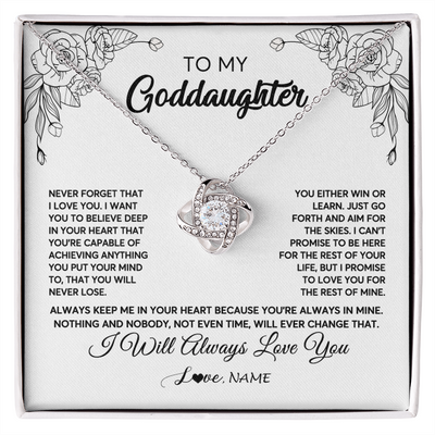 Love Knot Necklace | Personalized To My Goddaughter Necklace From Godmother Flower Always Keep Me In Your Heart Goddaughter Birthday Christmas Customized Gift Box Message Card | siriusteestore