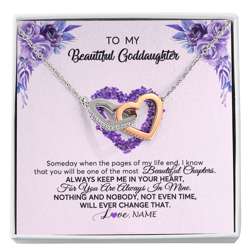 Interlocking Hearts Necklace | Personalized To My Goddaughter Necklace From Godmother Flower Always Keep Me In Your Heart Goddaughter Graduation Birthday Customized Gift Box Message Card | siriusteestore