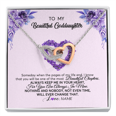 Interlocking Hearts Necklace | Personalized To My Goddaughter Necklace From Godmother Flower Always Keep Me In Your Heart Goddaughter Graduation Birthday Customized Gift Box Message Card | siriusteestore