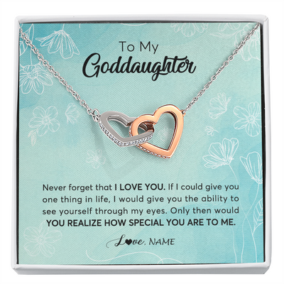 Interlocking Hearts Necklace | Personalized To My Goddaughter Necklace From Godmother Flower Never Forget I Love You Goddaughter Graduation Birthday Customized Gift Box Message Card | siriusteestore