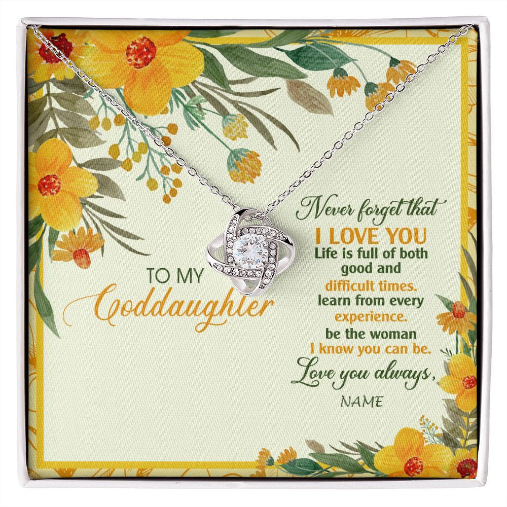 Love Knot Necklace | Personalized To My Goddaughter Necklace From Godmother Flower Never Forget That I Love You Goddaughter Birthday Christmas Customized Gift Box Message Card | siriusteestore