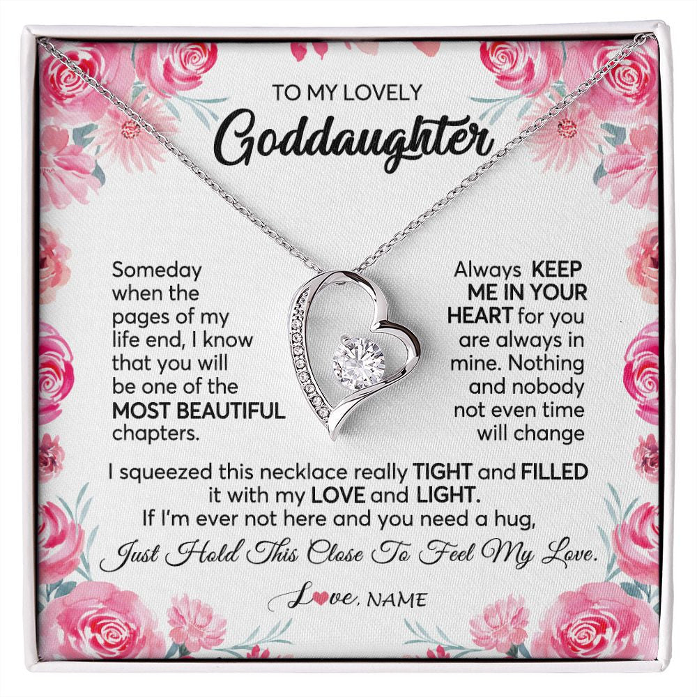 Forever Love Necklace | Personalized To My Goddaughter Necklace From Godmother Godfather Always Keep Me in Your Heart Goddaughter Birthday Christmas Customized Gift Box Message Card | siriusteestore
