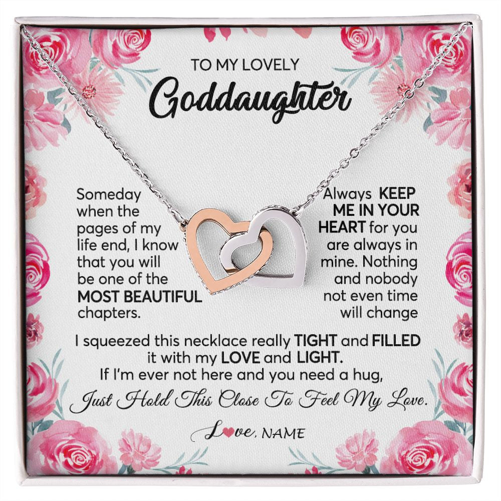 Interlocking Hearts Necklace | Personalized To My Goddaughter Necklace From Godmother Godfather Always Keep Me in Your Heart Goddaughter Birthday Christmas Customized Gift Box Message Card | siriusteestore