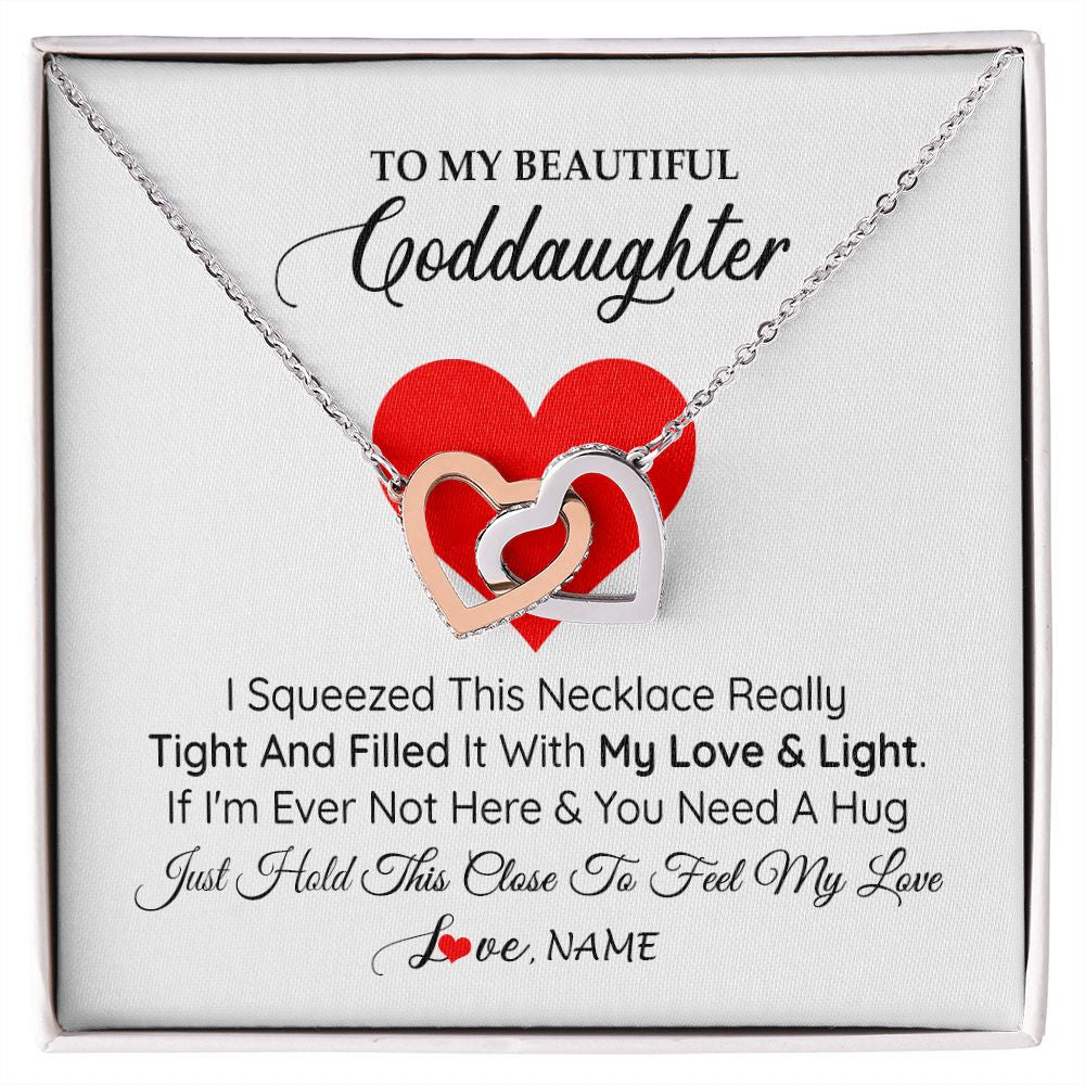 Interlocking Hearts Necklace | Personalized To My Goddaughter Necklace From Godmother Godfather I Squeezed This Necklace Goddaughter Birthday Christmas Customized Gift Box Message Card | siriusteestore