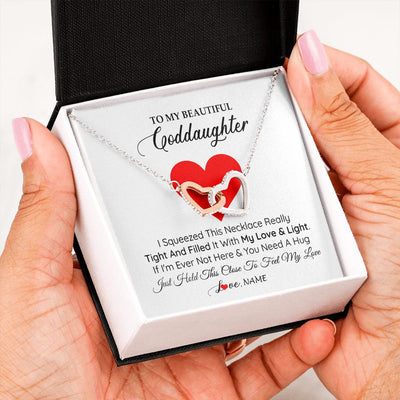 Interlocking Hearts Necklace | Personalized To My Goddaughter Necklace From Godmother Godfather I Squeezed This Necklace Goddaughter Birthday Christmas Customized Gift Box Message Card | siriusteestore