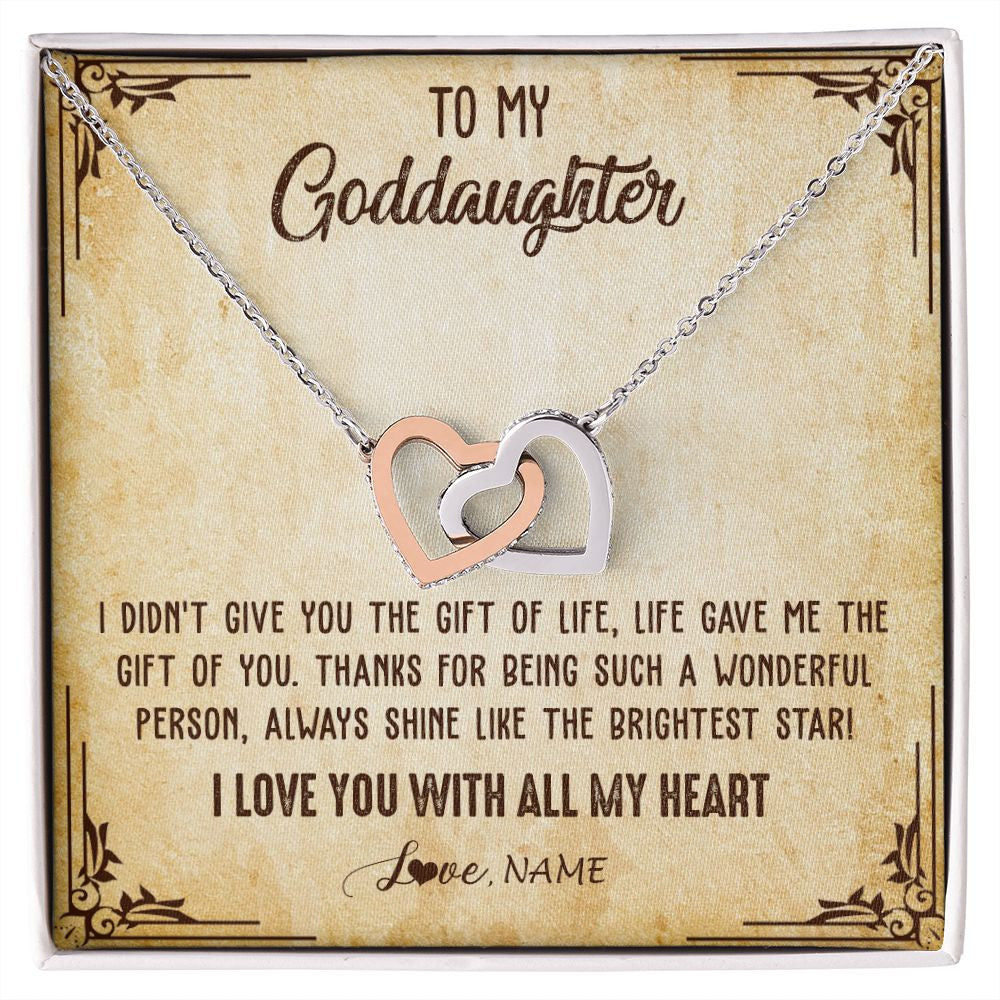 Interlocking Hearts Necklace | Personalized To My Goddaughter Necklace From Godmother I Love You With All My Heart Goddaughter Birthday Graduation Christmas Customized Gift Box Message Card | siriusteestore