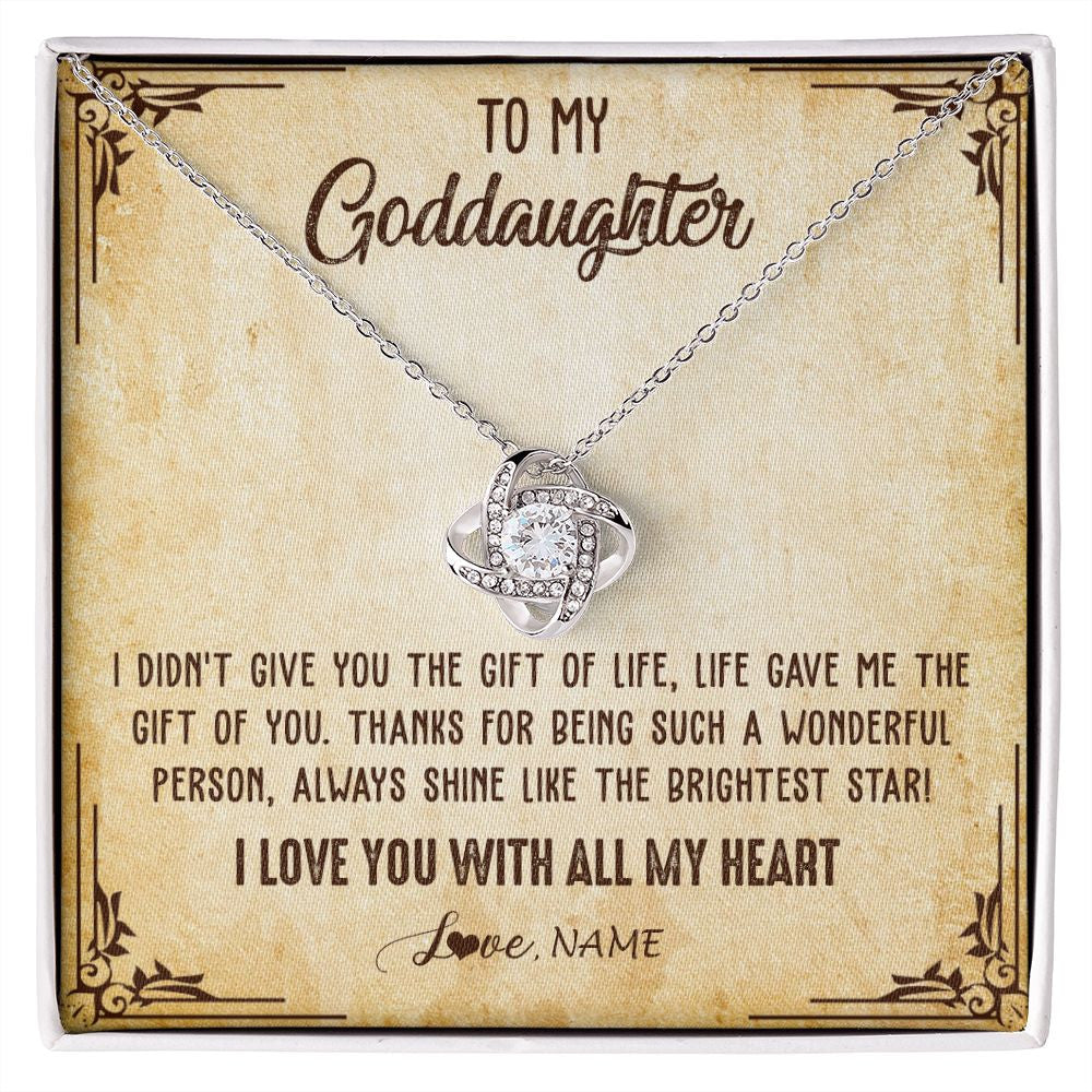 Love Knot Necklace | Personalized To My Goddaughter Necklace From Godmother I Love You With All My Heart Goddaughter Birthday Graduation Christmas Customized Gift Box Message Card | siriusteestore