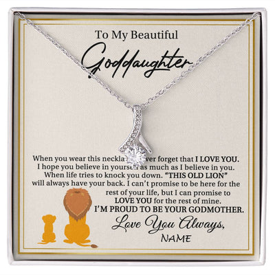 Alluring Beauty Necklace | Personalized To My Goddaughter Necklace From Godmother I'M Proud To Be Your Godmother Lion Goddaughter Birthday Christmas Customized Gift Box Message Card | siriusteestore
