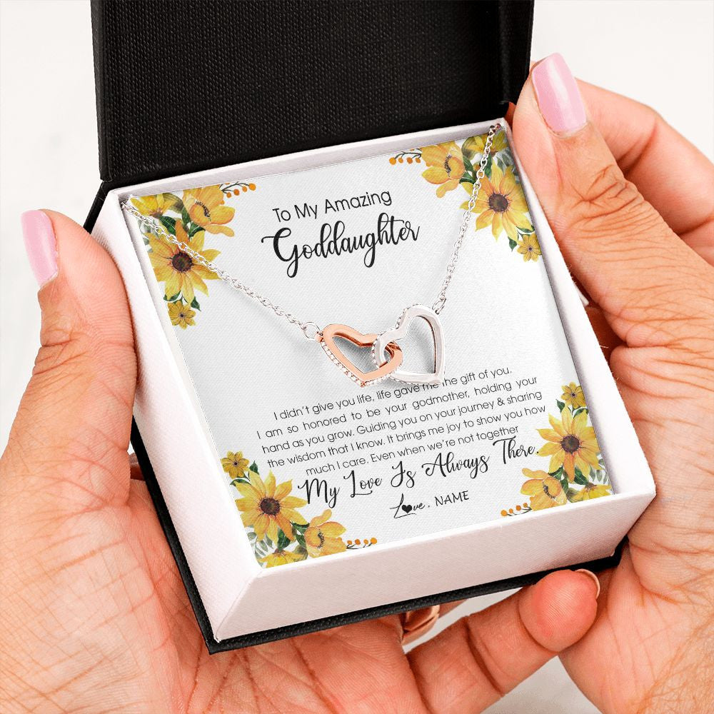 Interlocking Hearts Necklace | Personalized To My Goddaughter Necklace From Godmother My Love Is Always There Goddaughter Birthday Christmas Graduation Customized Gift Box Message Card | siriusteestore