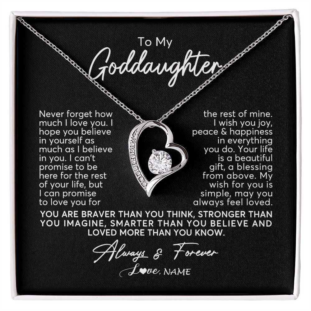 Forever Love Necklace | Personalized To My Goddaughter Necklace From Godmother Never Forget How Much I Love You Goddaughter Birthday Christmas Jewelry Customized Gift Box Message Card | siriusteestore