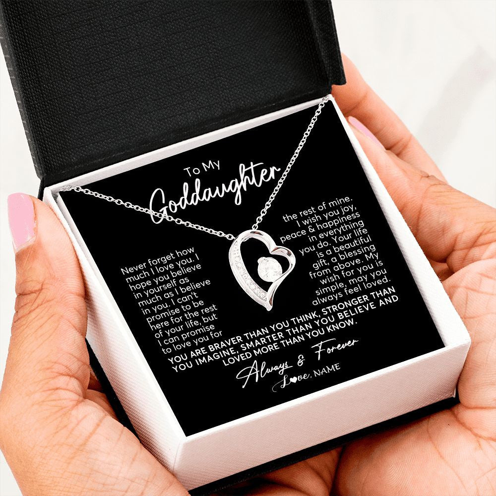 Forever Love Necklace | Personalized To My Goddaughter Necklace From Godmother Never Forget How Much I Love You Goddaughter Birthday Christmas Jewelry Customized Gift Box Message Card | siriusteestore