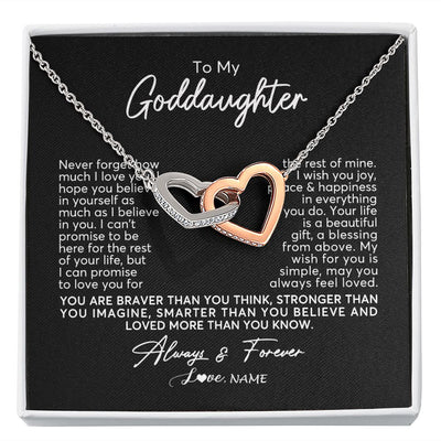 Interlocking Hearts Necklace | Personalized To My Goddaughter Necklace From Godmother Never Forget How Much I Love You Goddaughter Birthday Christmas Jewelry Customized Gift Box Message Card | siriusteestore