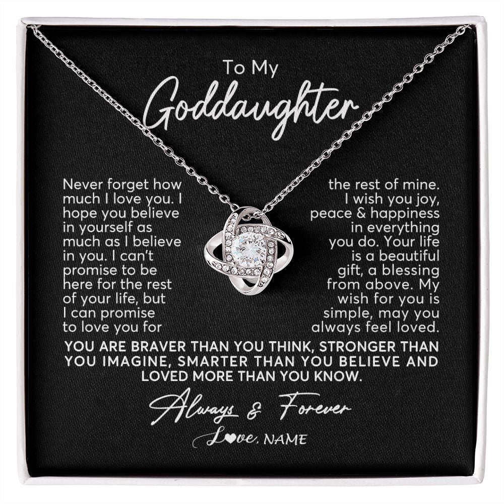 Love Knot Necklace | Personalized To My Goddaughter Necklace From Godmother Never Forget How Much I Love You Goddaughter Birthday Christmas Jewelry Customized Gift Box Message Card | siriusteestore