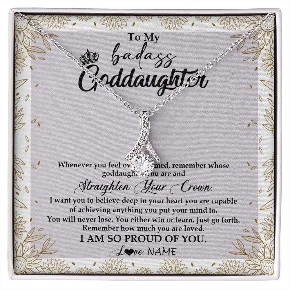 Alluring Beauty Necklace | Personalized To My Goddaughter Necklace From Godmother Straighten Your Crown Goddaughter Birthday Graduation Christmas Jewelry Customized Gift Box Message Card | siriusteestore