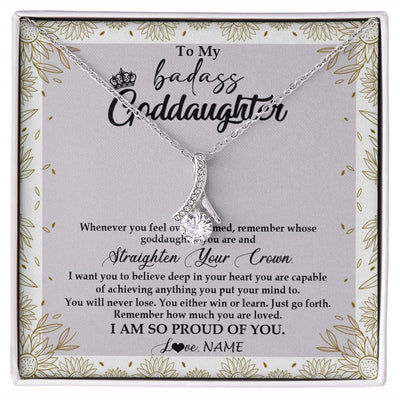 Alluring Beauty Necklace | Personalized To My Goddaughter Necklace From Godmother Straighten Your Crown Goddaughter Birthday Graduation Christmas Jewelry Customized Gift Box Message Card | siriusteestore