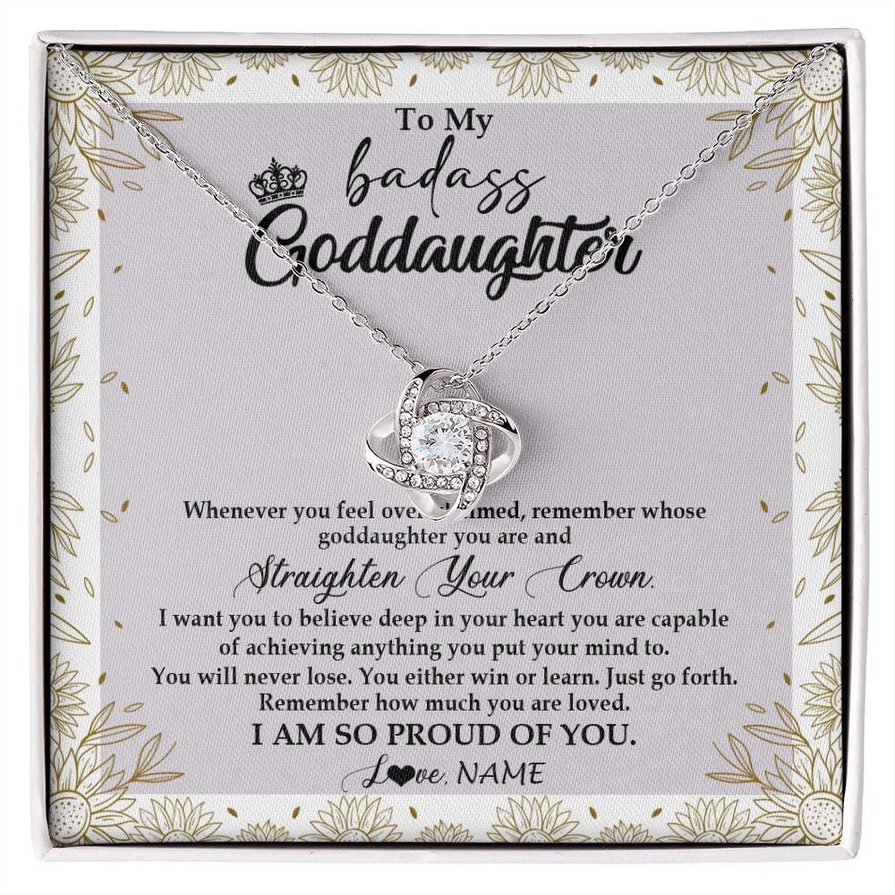 Love Knot Necklace | Personalized To My Goddaughter Necklace From Godmother Straighten Your Crown Goddaughter Birthday Graduation Christmas Jewelry Customized Gift Box Message Card | siriusteestore