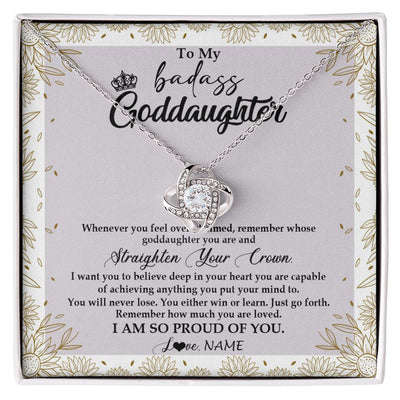 Love Knot Necklace | Personalized To My Goddaughter Necklace From Godmother Straighten Your Crown Goddaughter Birthday Graduation Christmas Jewelry Customized Gift Box Message Card | siriusteestore