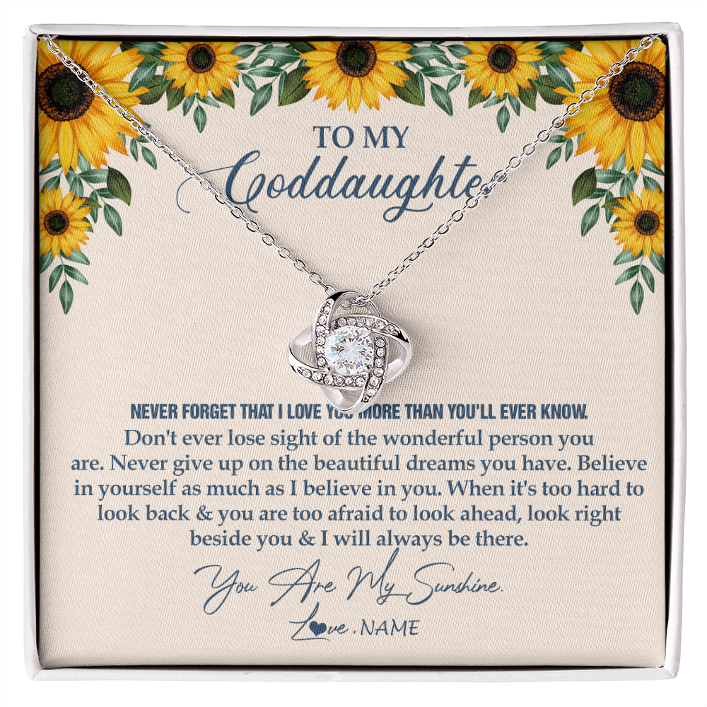 Love Knot Necklace | Personalized To My Goddaughter Necklace From Godmother Sunflower You Are My Sunshine Goddaughter Jewelry Graduation Birthday Customized Gift Box Message Card | siriusteestore