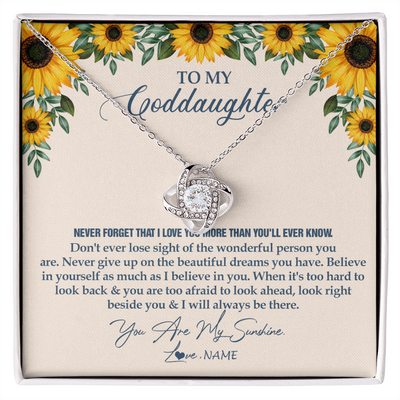 Love Knot Necklace | Personalized To My Goddaughter Necklace From Godmother Sunflower You Are My Sunshine Goddaughter Jewelry Graduation Birthday Customized Gift Box Message Card | siriusteestore