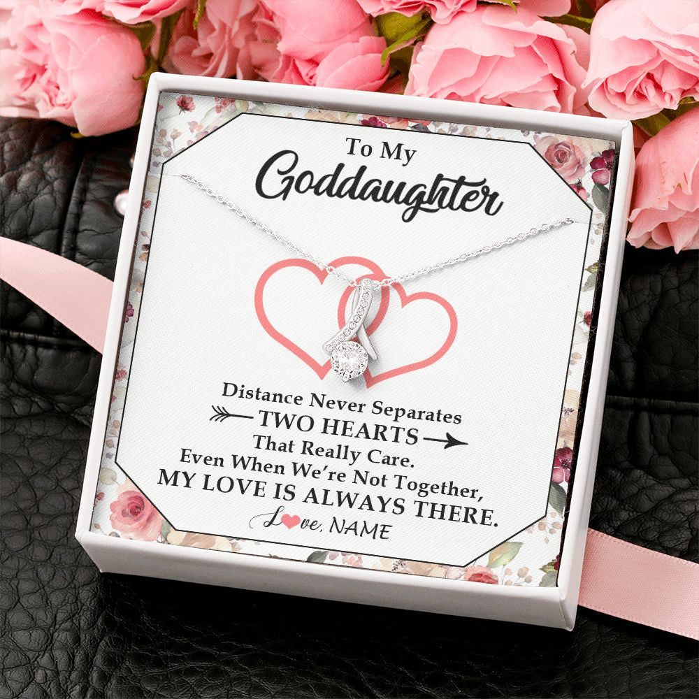 Alluring Beauty Necklace | Personalized To My Goddaughter Necklace From Godmother Two Hearts Together Goddaughter Birthday Christmas Jewelry Customized Gift Box Message Card | siriusteestore