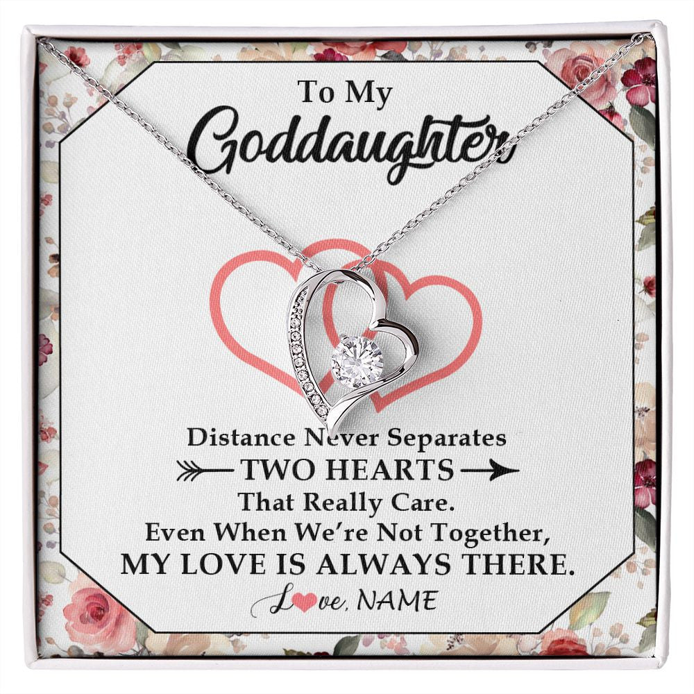 Forever Love Necklace | Personalized To My Goddaughter Necklace From Godmother Two Hearts Together Goddaughter Birthday Christmas Jewelry Customized Gift Box Message Card | siriusteestore