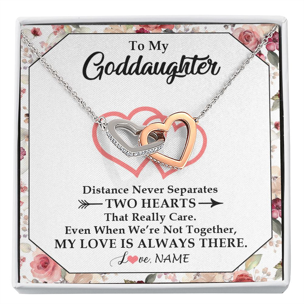 Interlocking Hearts Necklace | Personalized To My Goddaughter Necklace From Godmother Two Hearts Together Goddaughter Birthday Christmas Jewelry Customized Gift Box Message Card | siriusteestore
