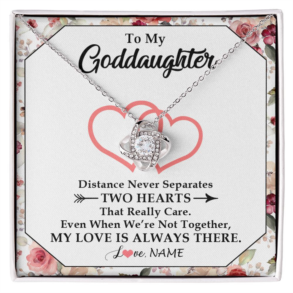 Love Knot Necklace | Personalized To My Goddaughter Necklace From Godmother Two Hearts Together Goddaughter Birthday Christmas Jewelry Customized Gift Box Message Card | siriusteestore