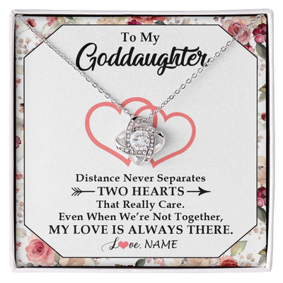 Love Knot Necklace | Personalized To My Goddaughter Necklace From Godmother Two Hearts Together Goddaughter Birthday Christmas Jewelry Customized Gift Box Message Card | siriusteestore