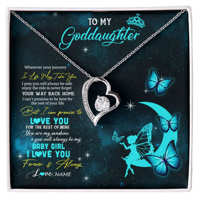 Forever Love Necklace | Personalized To My Goddaughter Necklace From Godmother Uncle Fairy Silhouette Fantasy Moon Goddaughter Birthday Christmas Customized Gift Box Message Card | siriusteestore